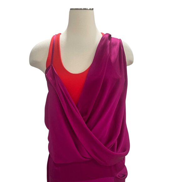 Atlein Draped Two Tone Silk Blend Dress Fuchsia Red Sleeveless Made In Italy - Picture 10 of 13